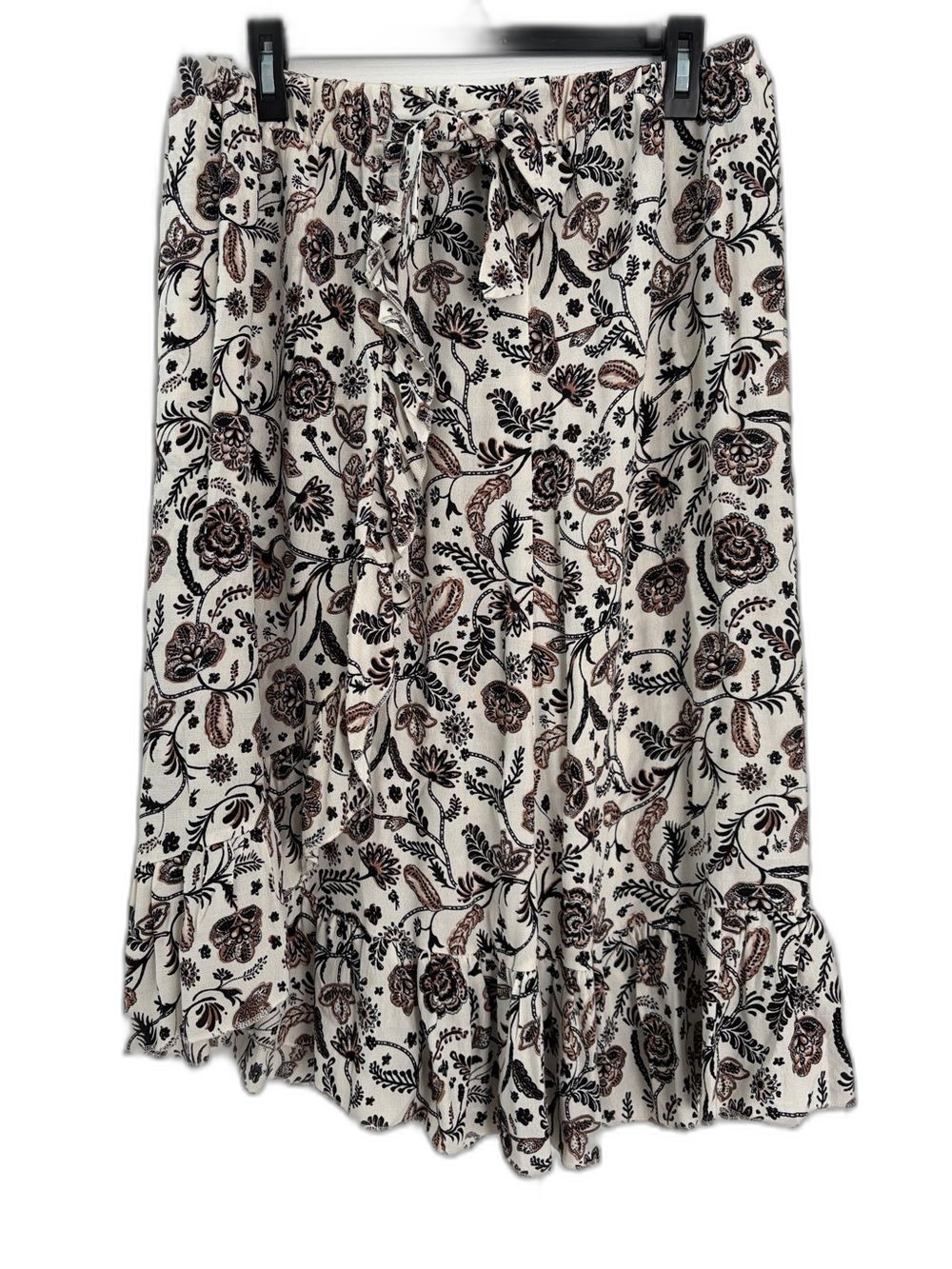 Cotton Club Cream Paisley Floral Midi Ruffle Skirt Size XL / 14-16 Elastic Waist